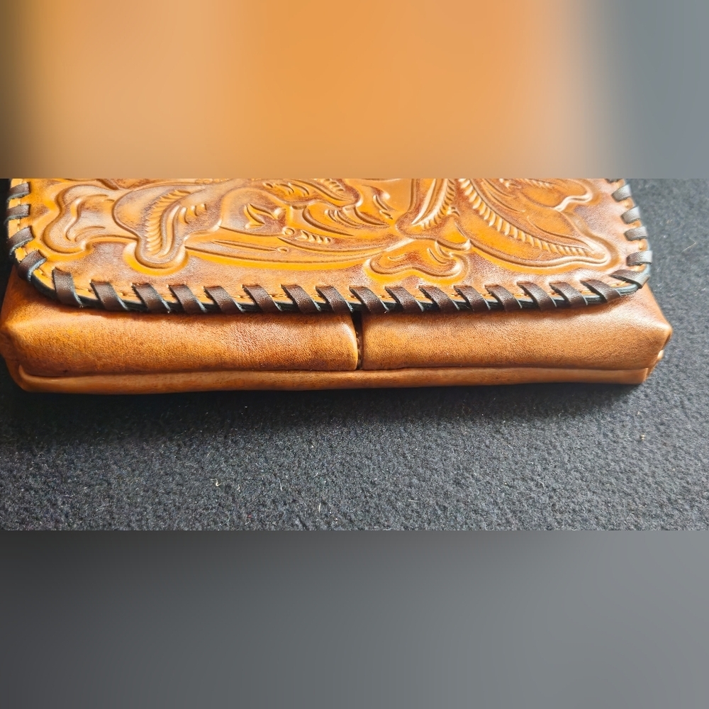 Patricia Nash Granada Warm Brown Tooled Leather Floral Embossed Crossbody Bag - Picture 8 of 11